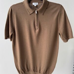 Reiss Pecan Brown Zip Collar Polo